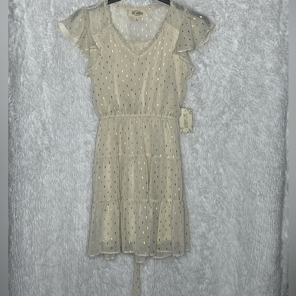 Sweet Wanderer | Cream and gold midi dress